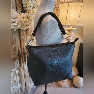 NEW Black Vegan Leather Croc embossed Handbag.